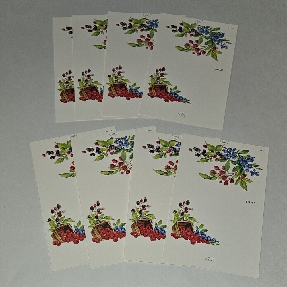 8 VTG 1994 PVA Postalette Folding Cards Berries Blueberry Raspberry NEVER USED